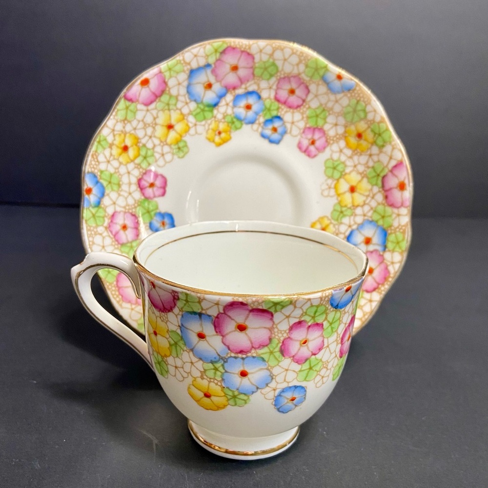 Royal Albert Pastel Florals With Hand Painted Enamel Dots Teacup & Saucer 1118